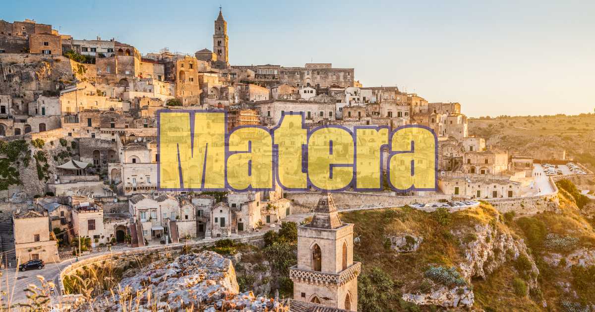 Panorama di Matera con i suoi famosi Sassi, patrimonio UNESCO e Capitale Europea della Cultura.